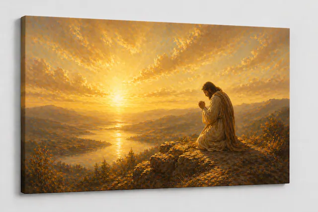 Front. FC Design - Large Canvas 24x36" Frameless Golden Color Prayer Sunrise Art Painting Home Wall Décor - MultiColor.