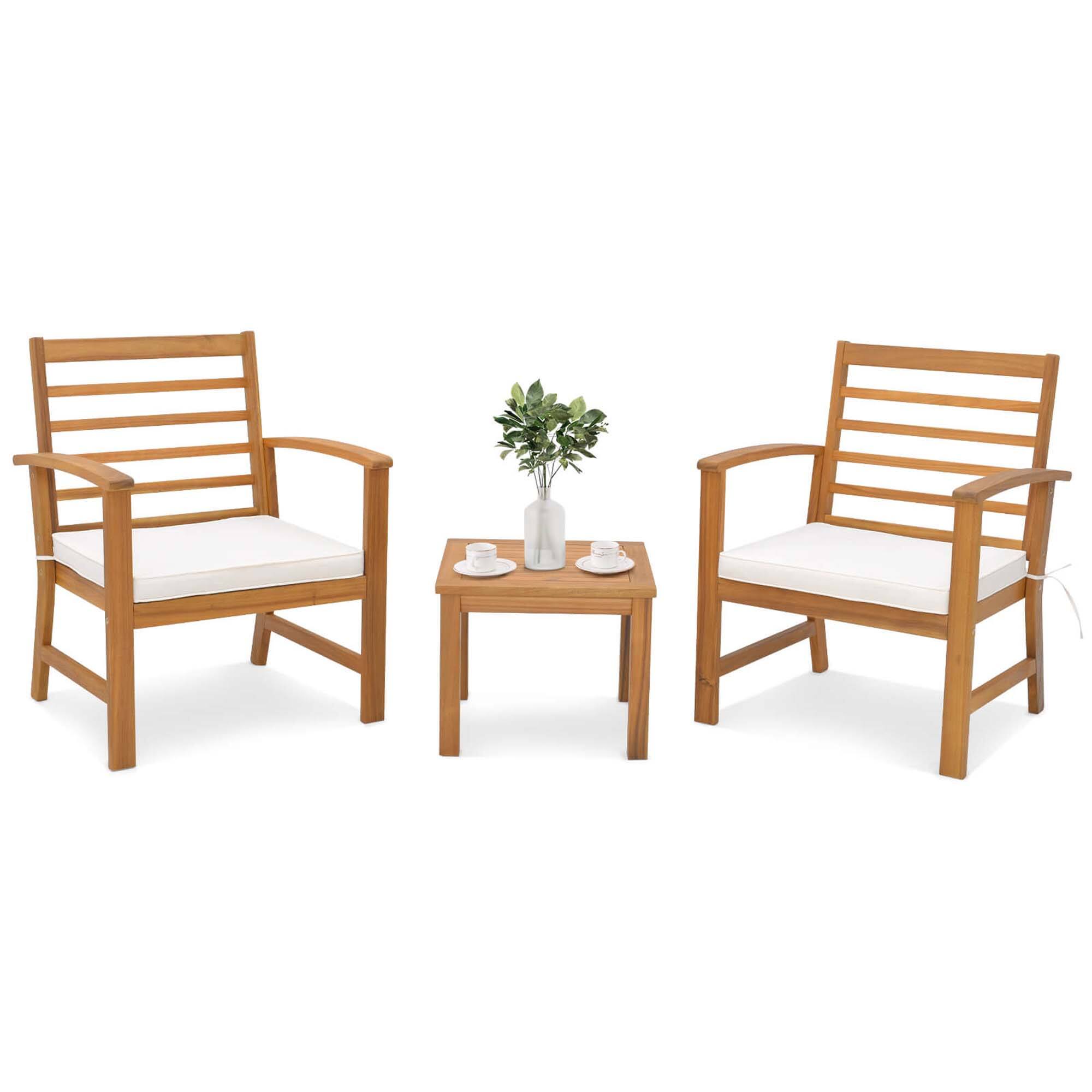 Costway - 3 PCS Outdoor Furniture Set Acacia Wood Conversation Set with Soft Seat Cushions - White price history on PriceWatchPro
