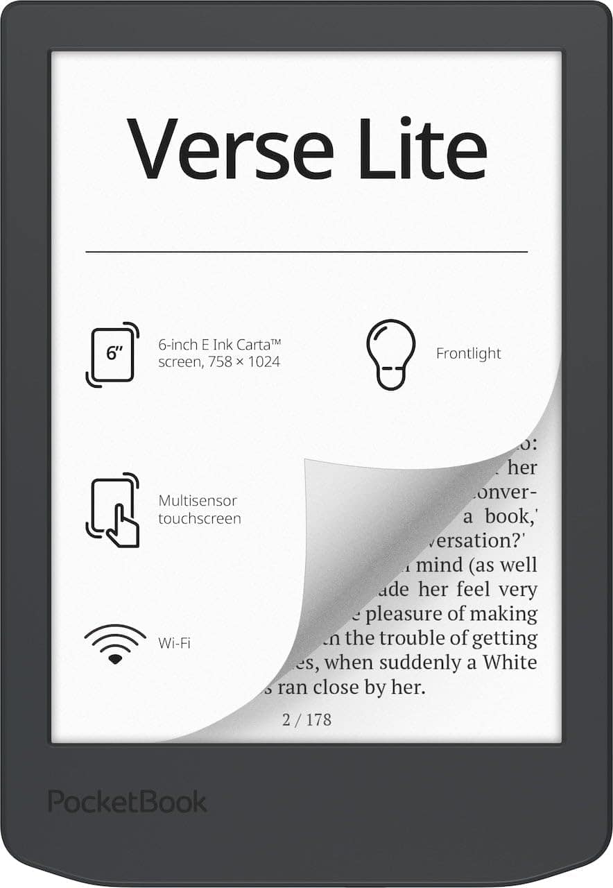 PocketBook - Verse Lite – 6" Touchscreen eReader | Frontlight | Eye-Friendly | Wi-Fi | Supports 25 Formats | Lightweight - 2025 - Midnight Grey