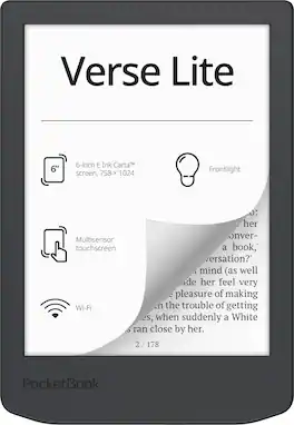 PocketBook - Verse Lite – 6" Touchscreen eReader | Frontlight | Eye-Friendly | Wi-Fi | Supports 25 Formats | Lightweight - 2025 - Midnight Grey