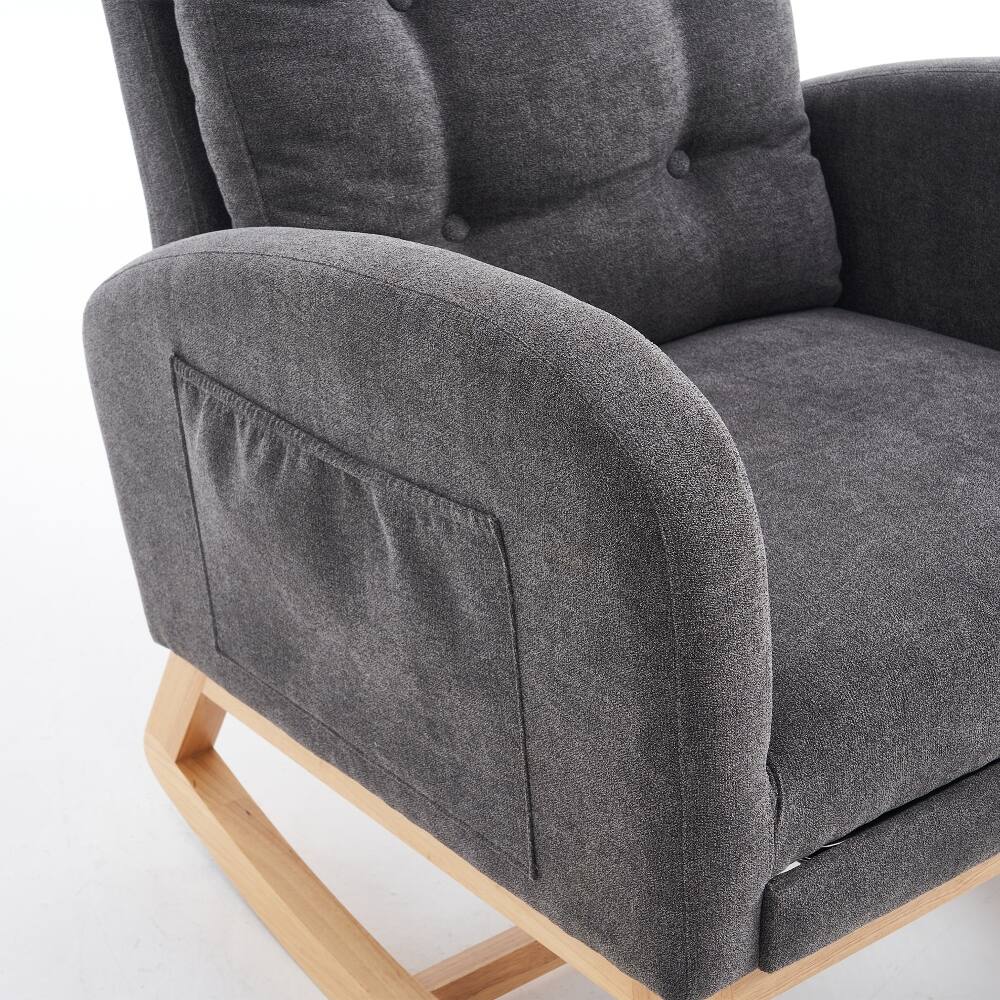 Alt View 2. Loheer - Loheer Gray Accent Rocking Chair High Back Nursery Rocker with Rubber Wood Base - Gray.
