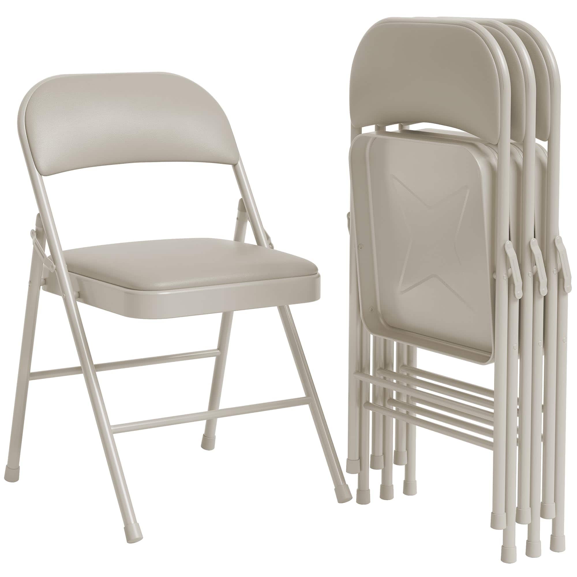 Homhougo - 4 Pack Folding Chairs With Padded Cushion and Back, Folding Chairs for Outside - Beige