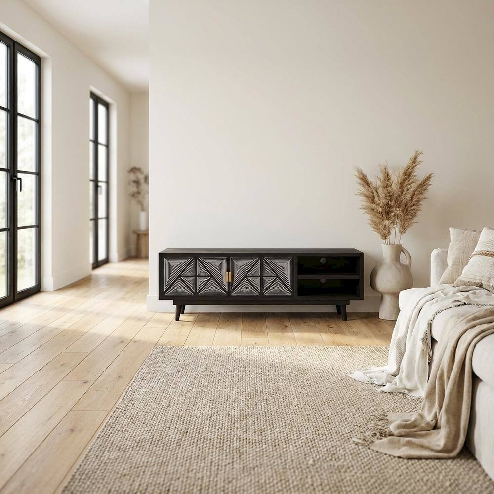 Alt View 2. Starlight Canyon Home - Black Art Deco TV Stand with 2 Doors and Engineered Wood Construction - Black.