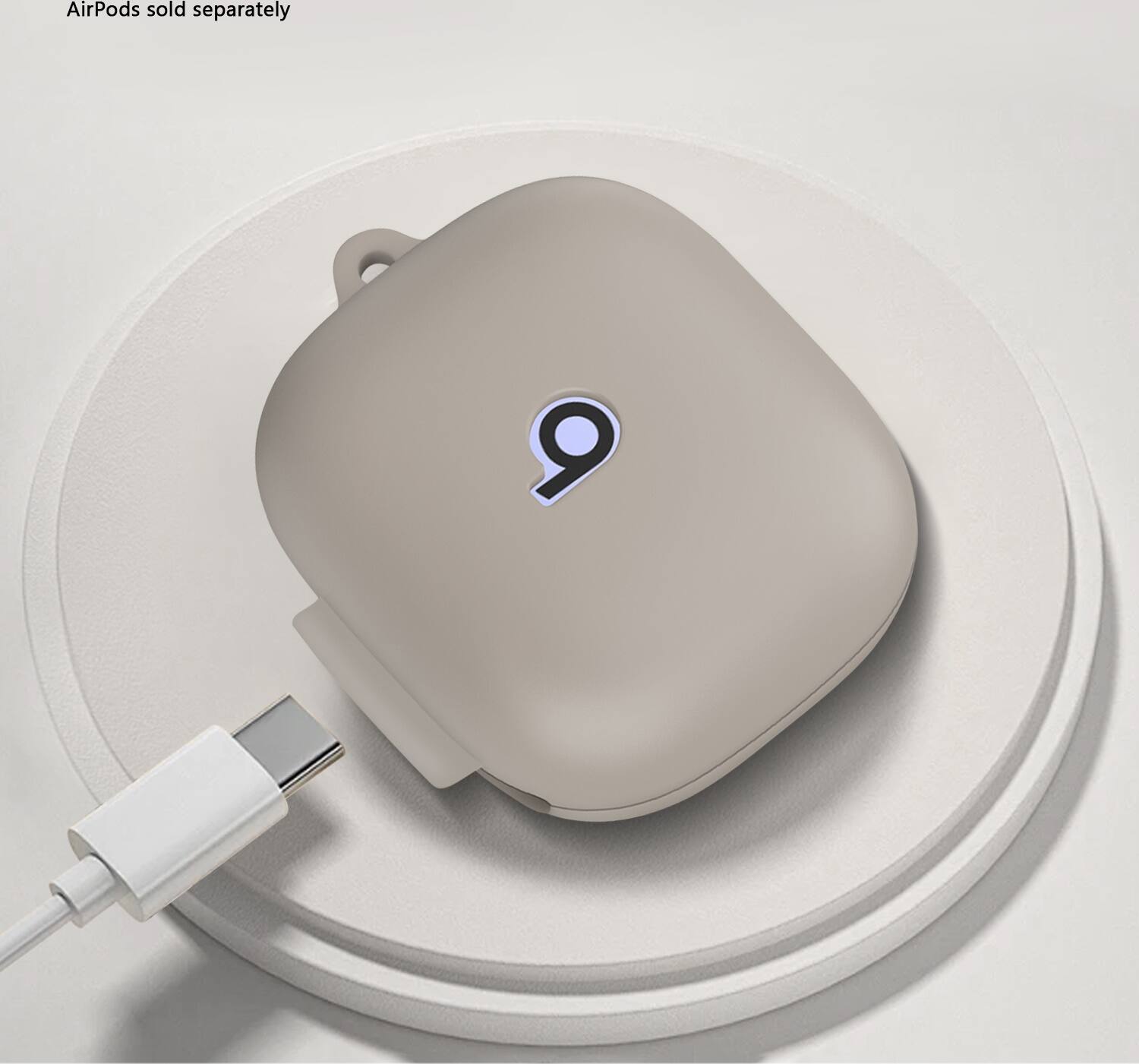 AirPods are sold separately. The image shows a white AirPod with a 9 on it, sitting on a white surface.