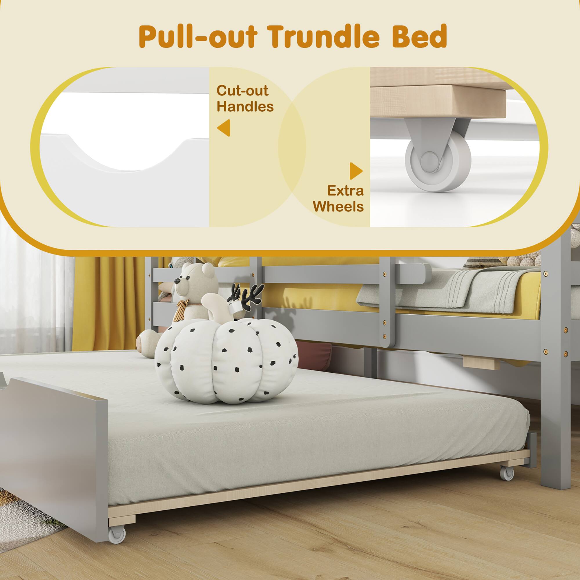 Pull-out Trundle Bed

- Cut-out Handles
- Extra Wheels