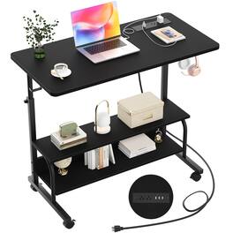 Aheaplus - Small Height Adjustable Standing Desk with Power Outlets and Shelves, Max Height 41 Inches - Black