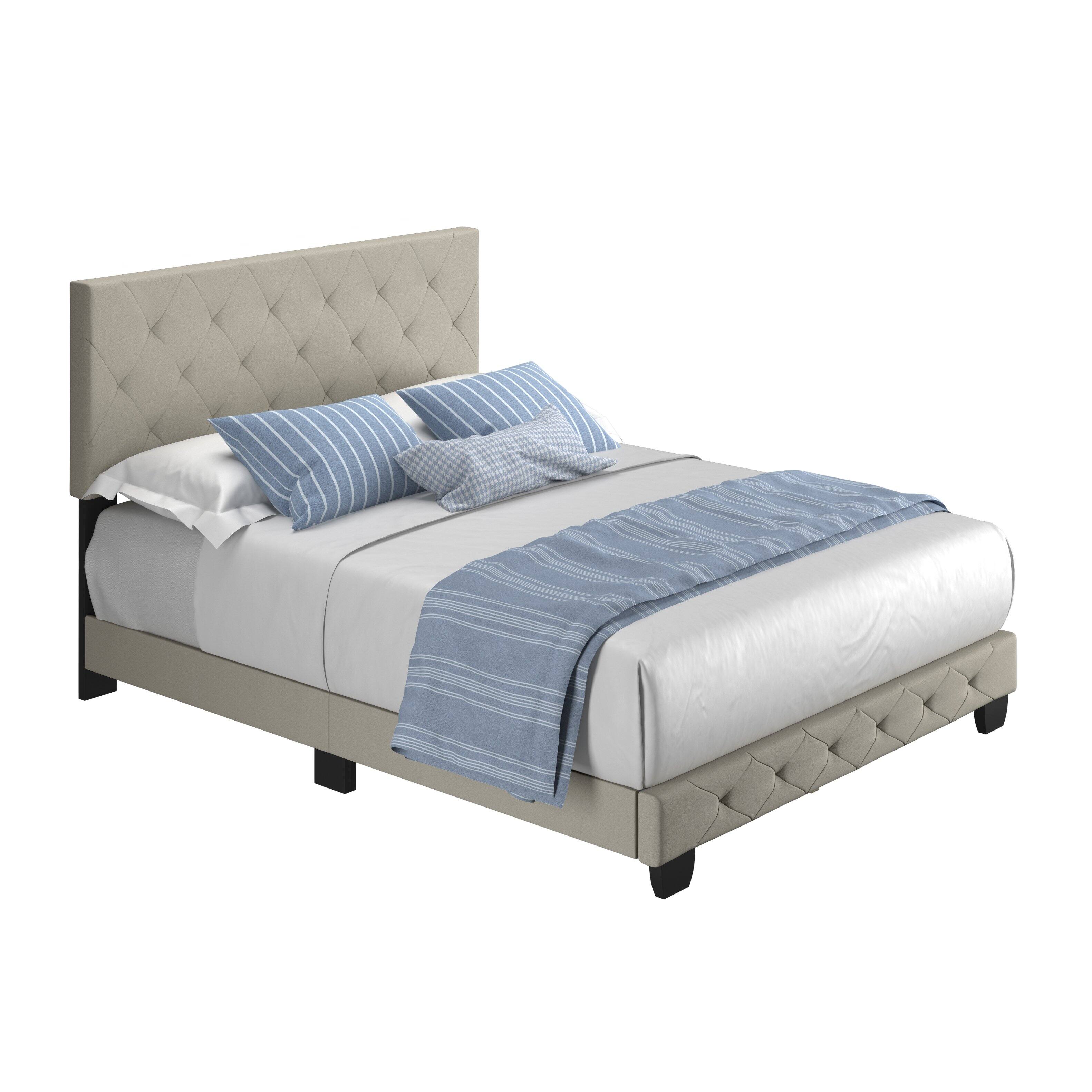 Alt View 3. Boyd Sleep - Chloe Upholstered Platform Bed Frame, 14 Slat Wood Support System, Queen - Beige.