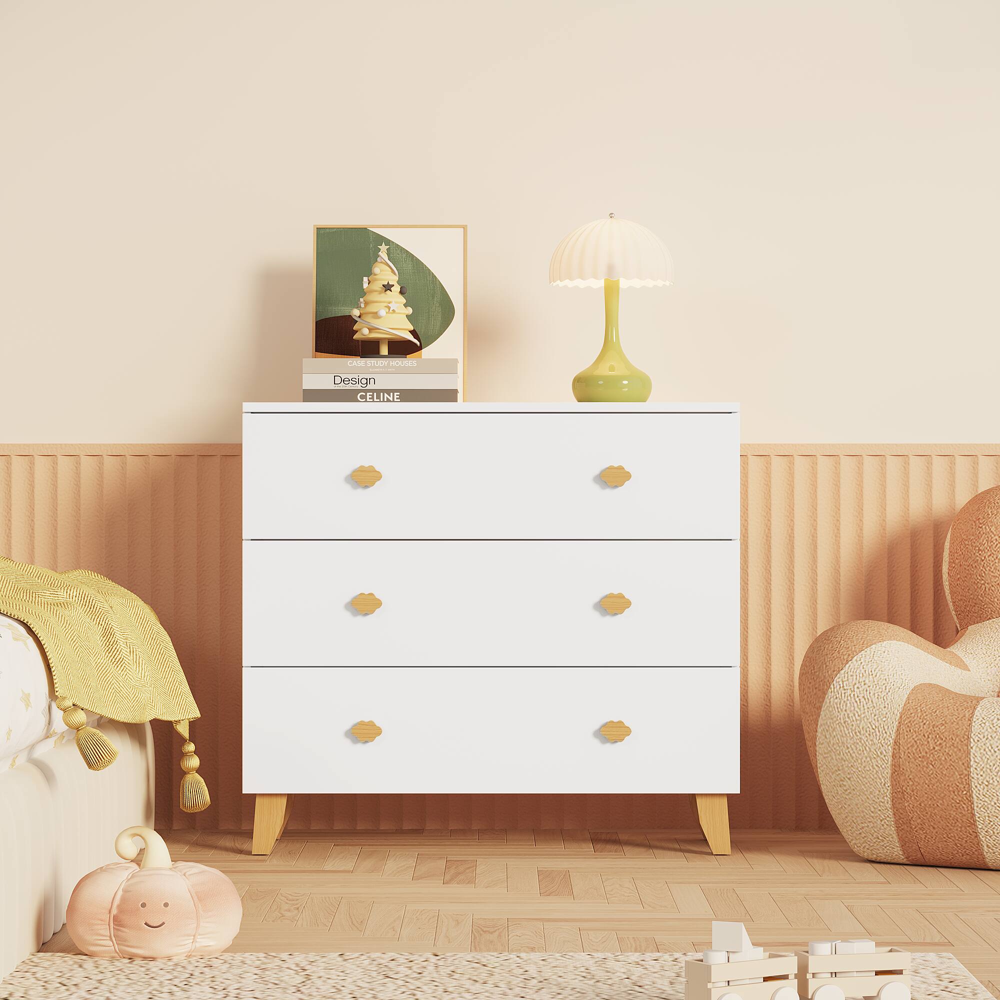 Z Edge Kids Dresser with 3 Drawers, Wooden Cloud Handles & Pine Legs ...