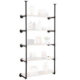 VEVOR - Industrial Pipe Shelf, 5 Tier 2PCS, 9.84in Applicable Board Width Wall-Mount Floating Rustic Wood Shelves Bracket - Black
