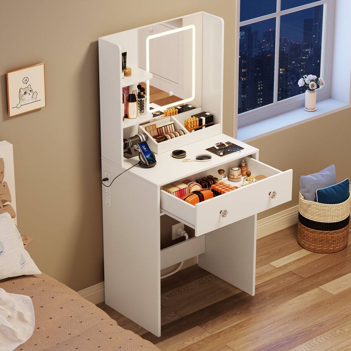 Alt View 3. Furnulem - 23 In Vanity Desk with Mirror and Lights Makeup Vanity with Drawers - White.