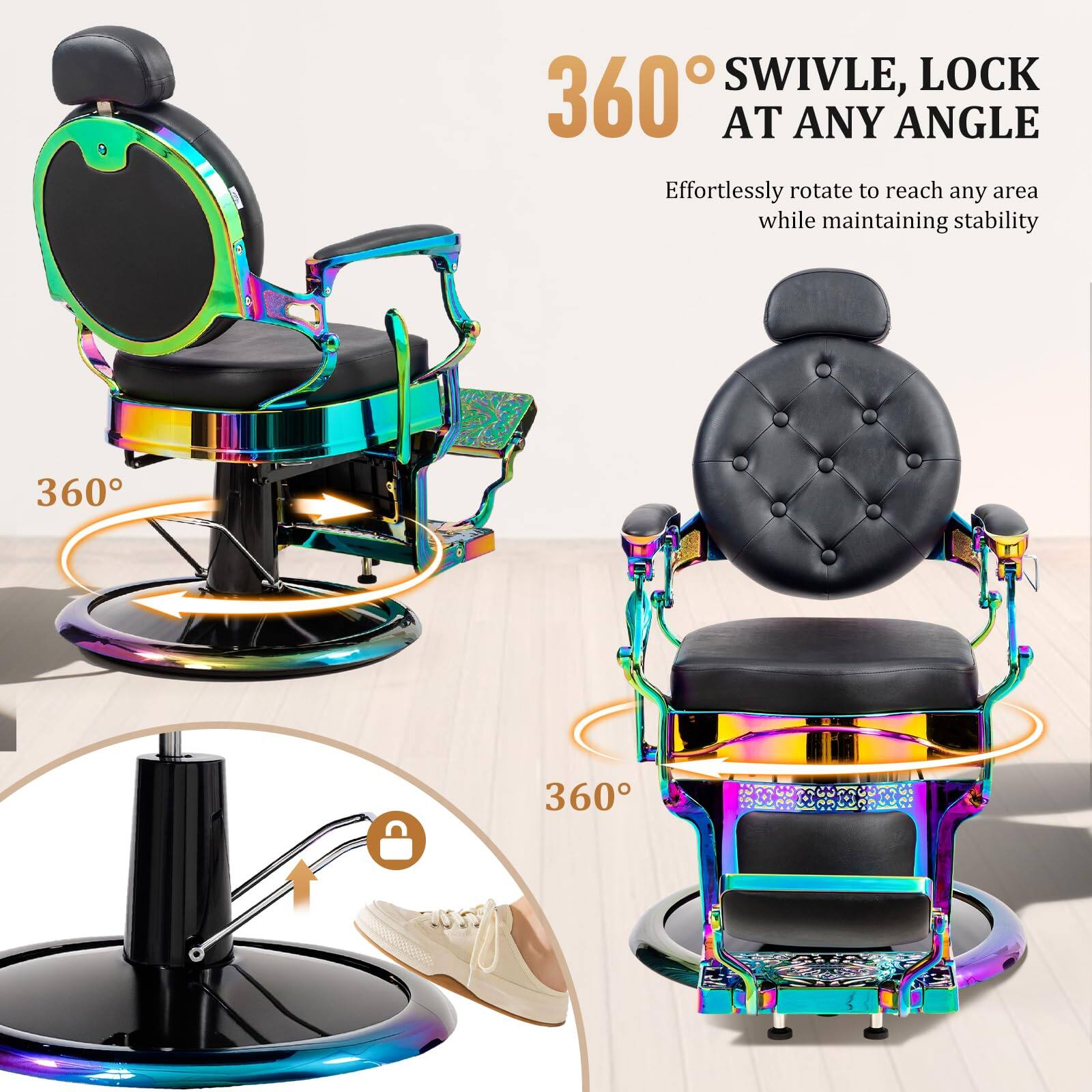 360° SWIVLE, LOCK AT ANY ANGLE

Effortlessly rotate to reach any area while maintaining stability