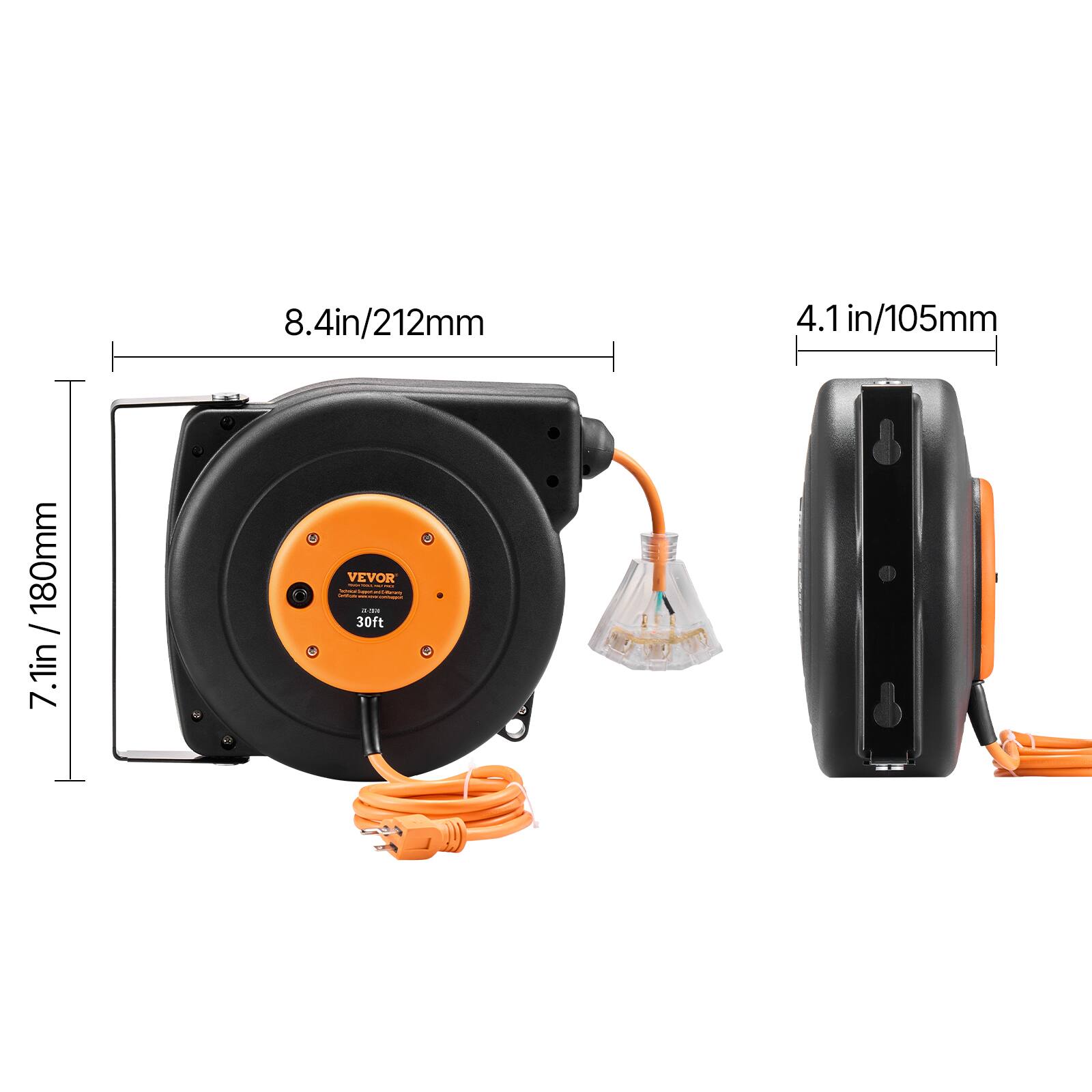 8.4in/212mm  
4.1in/105mm  
7.1in/180mm  
30ft  

VEVOR
