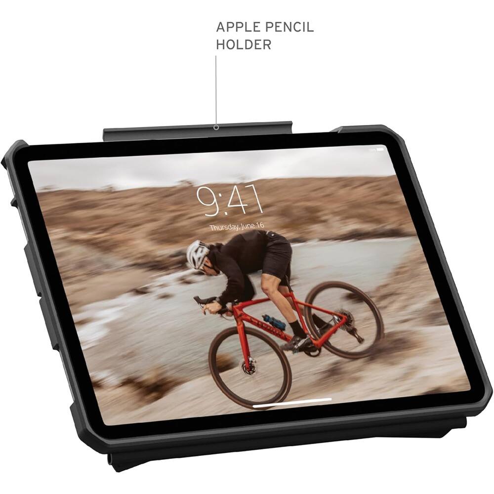 Angle. PARKER SLATER - iPad Air 11" Rugged Case with Multi-Angle Stand & Pencil Holder (Bordeaux) - Essential Armor - Bordeaux.