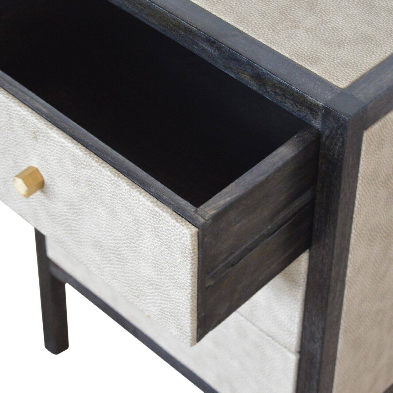 Alt View 2. Artisan Furniture - Artisan Furniture Solid Wood Faux Leather Nightstand, 3 Drawers, Grey and Black - Ash Black.