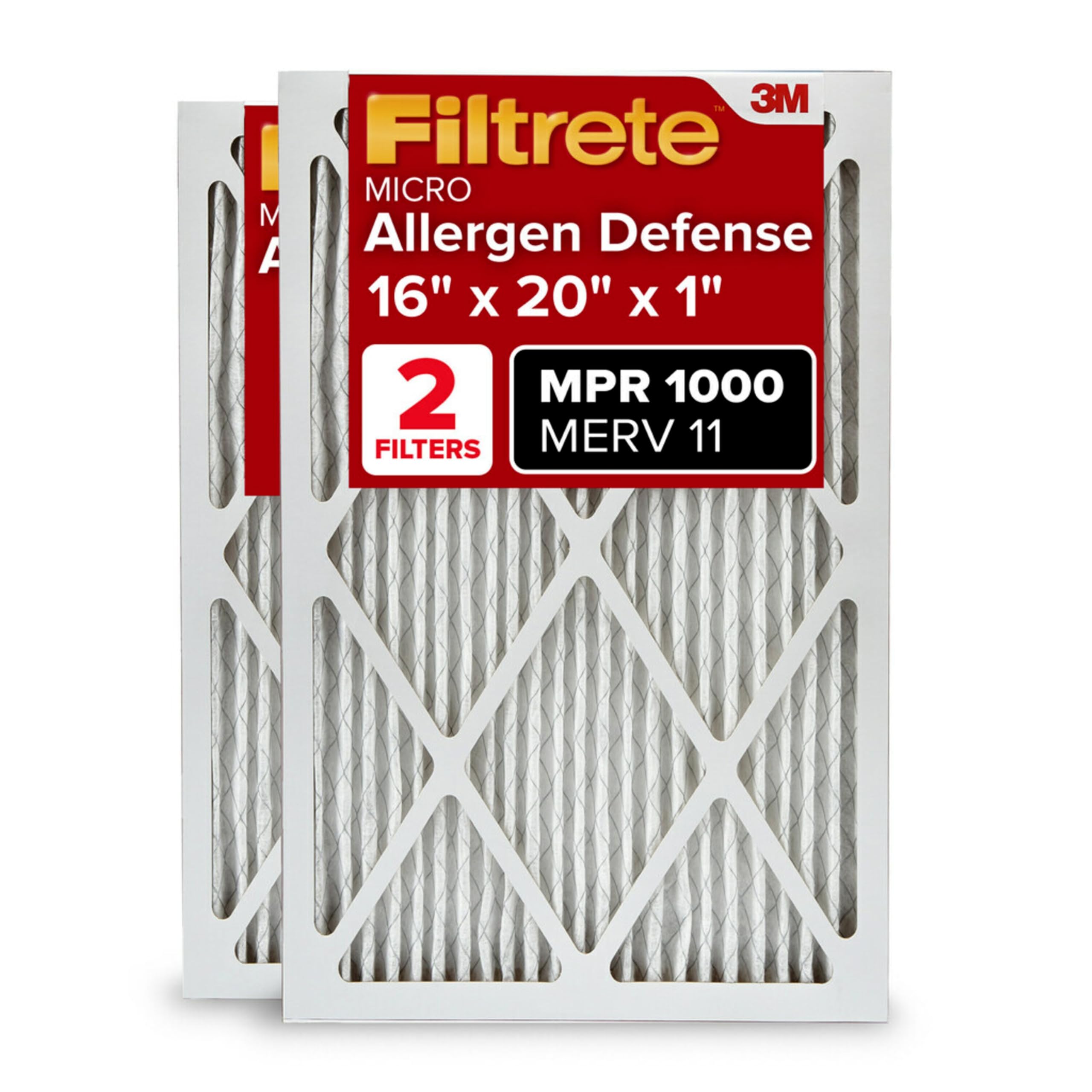 3M Filtrete MICRO Allergen Defense  
16" x 20" x 1"  
2 FILTERS  
MPR 1000  
MERV 11