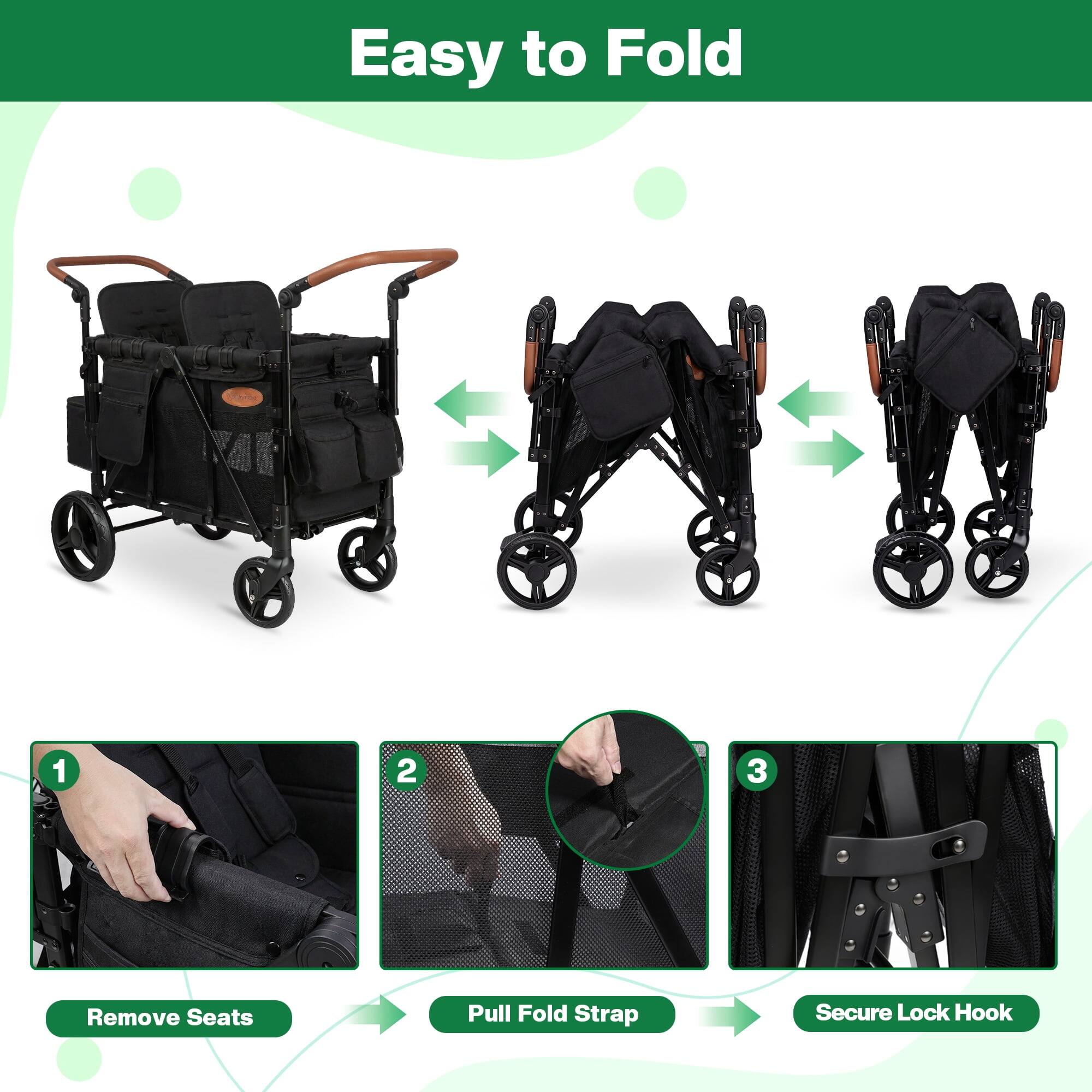 Easy to Fold

1. Remove Seats
2. Pull Fold Strap
3. Secure Lock Hook
