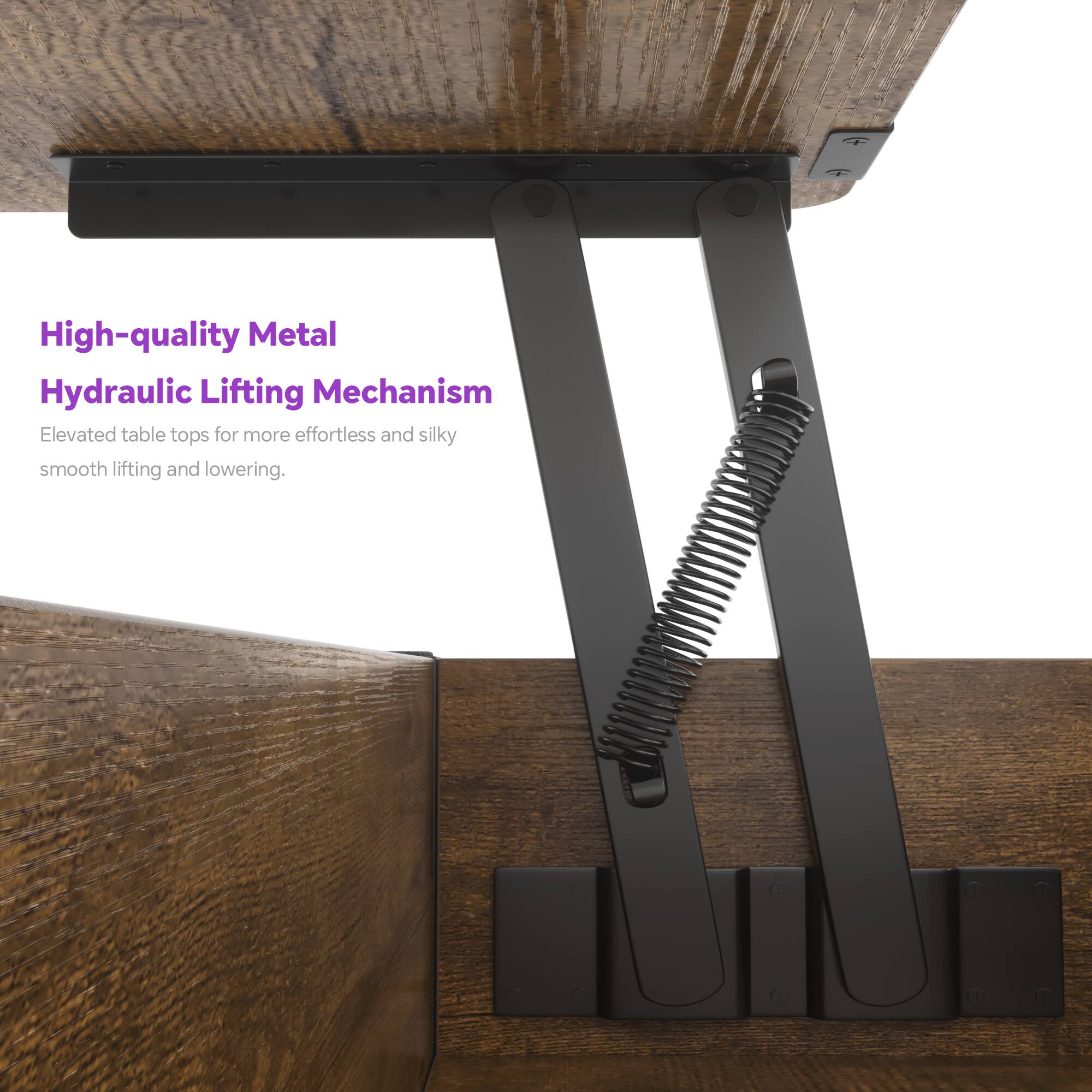 High-quality Metal Hydraulic Lifting Mechanism  
Elevated table tops for more effortless and silky smooth lifting and lowering.