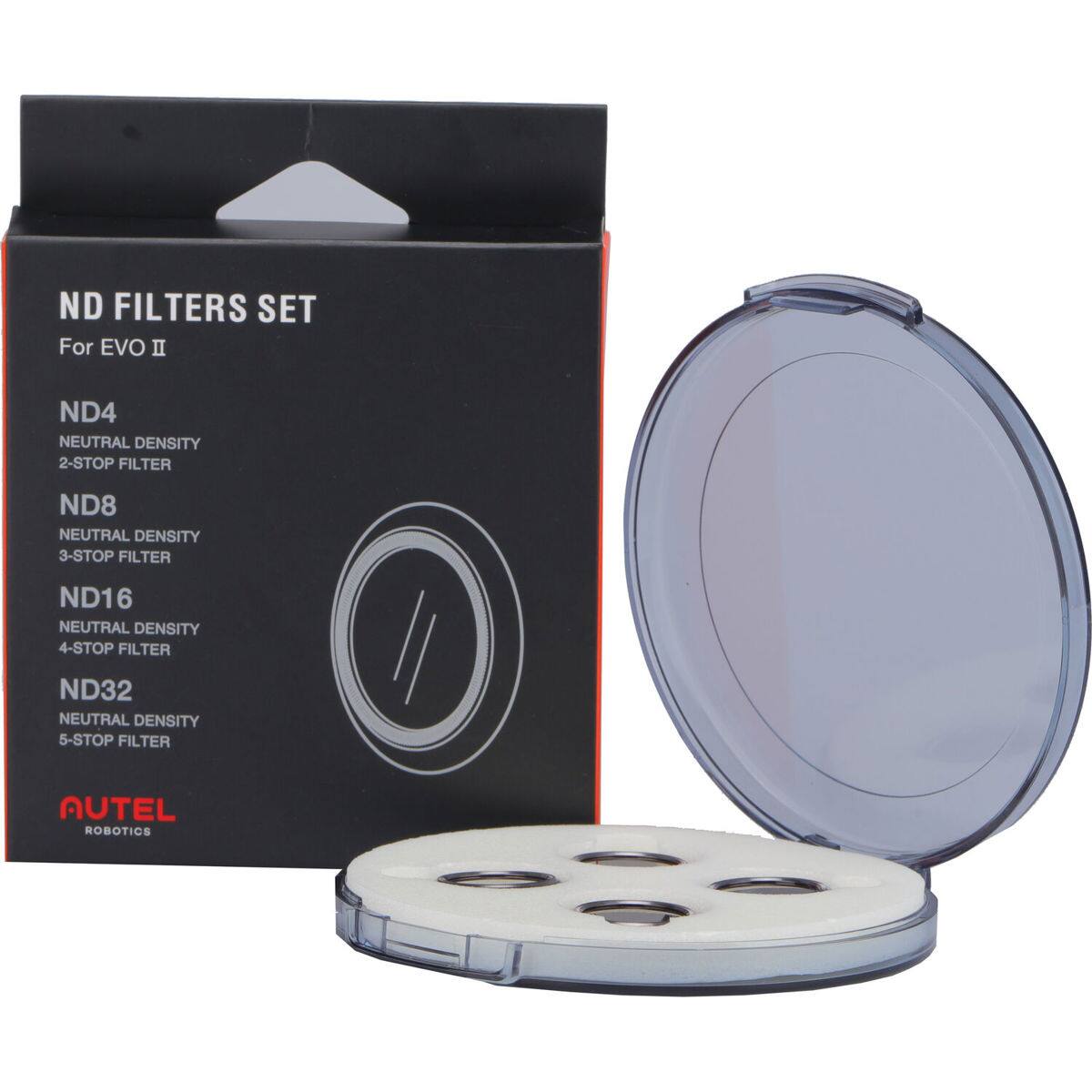 ND FILTERS SET For EVO II

ND4 NEUTRAL DENSITY 2-STOP FILTER

ND8 NEUTRAL DENSITY 3-STOP FILTER

ND16 NEUTRAL DENSITY 4-STOP FILTER

ND32 NEUTRAL DENSITY 5-STOP FILTER

AUTEL ROBOTICS