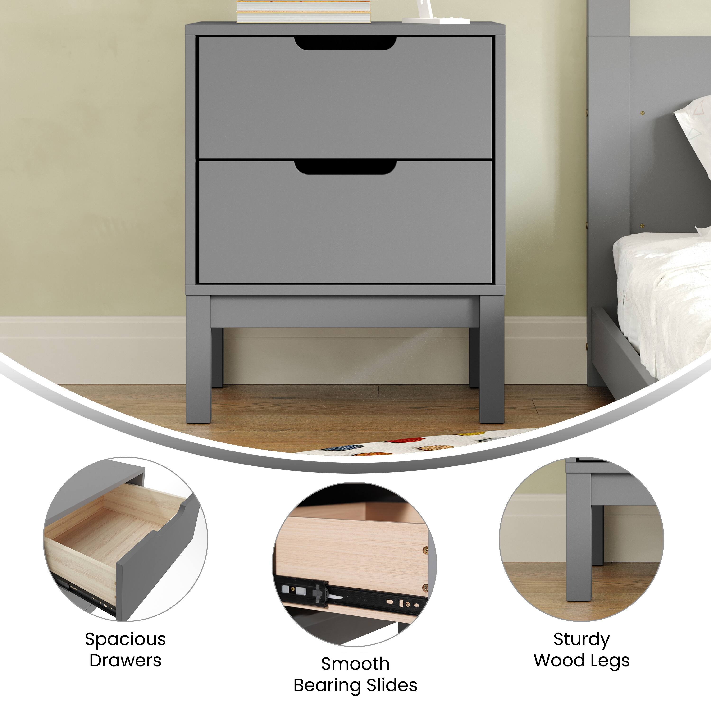 Spacious Drawers  
Smooth Bearing Slides  
Sturdy Wood Legs