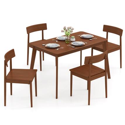 Front. Costway - Costway 5 PCS Dining Table Set Rectangular Kitchen Table & 4 Chairs with Rubber Wood Frame - Brown.
