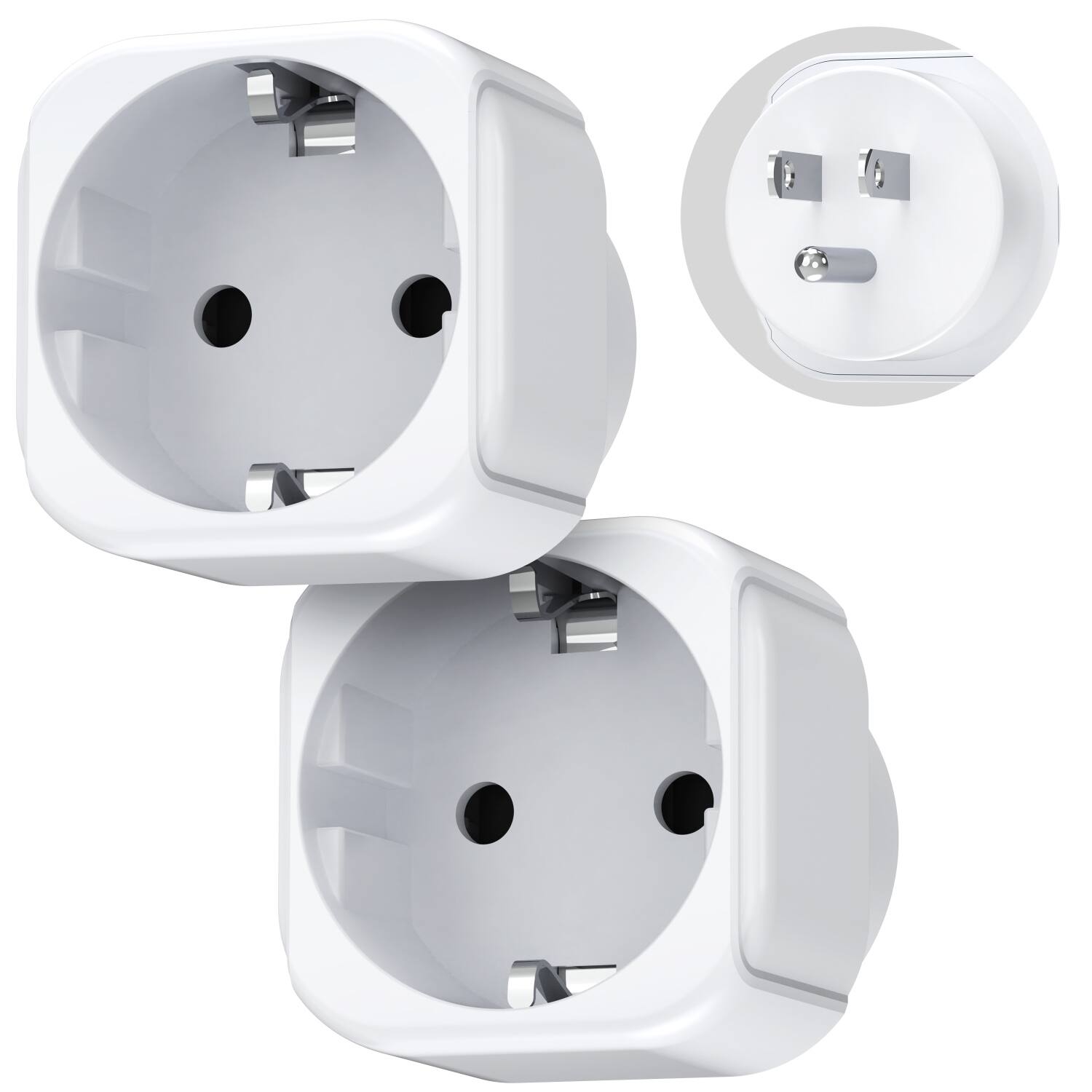 Front. Fosmon - 2x Travel Power Converter European Plug Adapter, EU to US, Type C/E/F Plugs to Type B Compact Travel Outlet Converter - White.