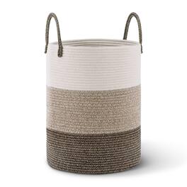 Cheer Collection - Laundry Hamper, Large Woven Rope, 15" x 19.7" Cotton Laundry Basket with Handles, Clothes Hamper for Bedroom, Bathroom - 3-Tone Tan