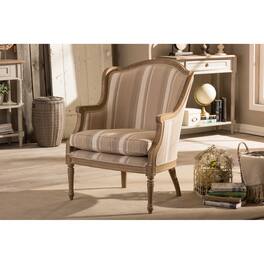Baxton Studio - Charlemagne Traditional French Accent Chair-Oak (Stripe) - Beige