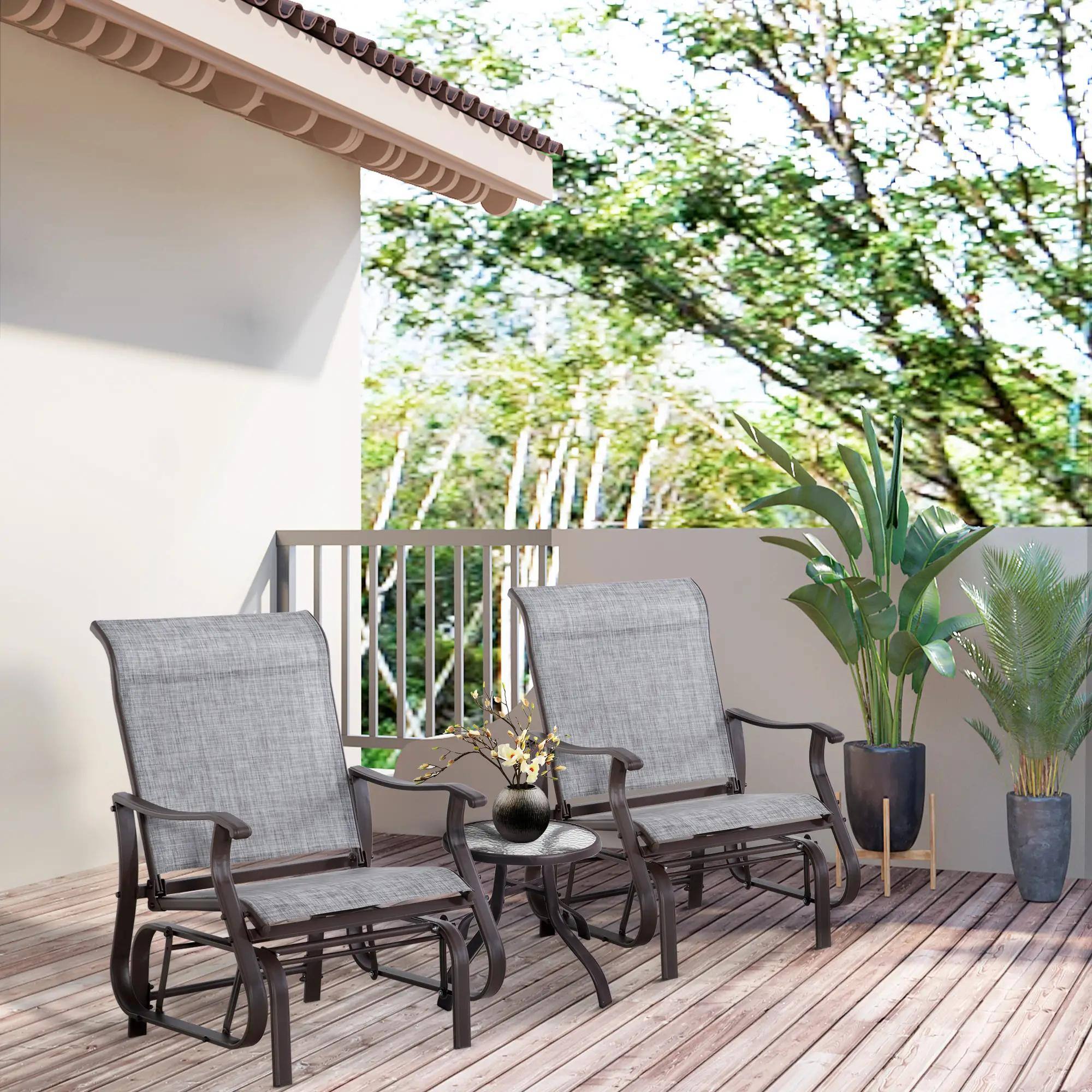 Alt View 7. Resenkos - Resenkos Patio Glider with Steel Frame, Mesh Fabric Backyard Chair, Garden Porch Relaxing, Outdoor Seating,Gray - Gray.