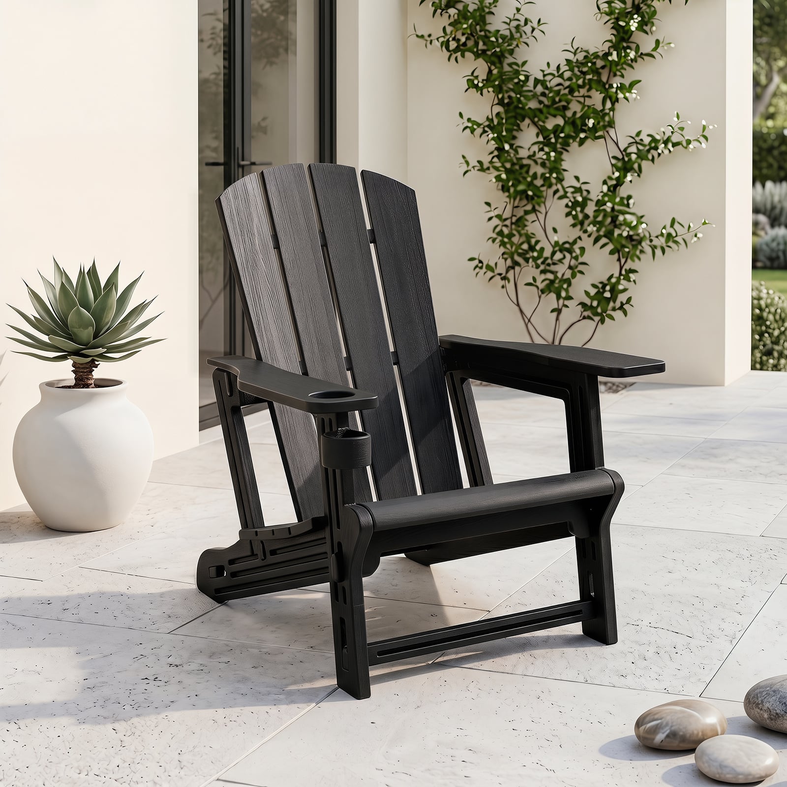 Costway - 1 PCS HDPE Adirondack Chairs with Realistic Wood Grain, Extended Backrest for Backyard - Black