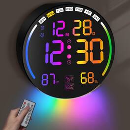 Dazzed Corner - 10.3" Digital Wall Clock with LED Display, Dual Alarms, Countdown/Count-Up Timer - Multicolor