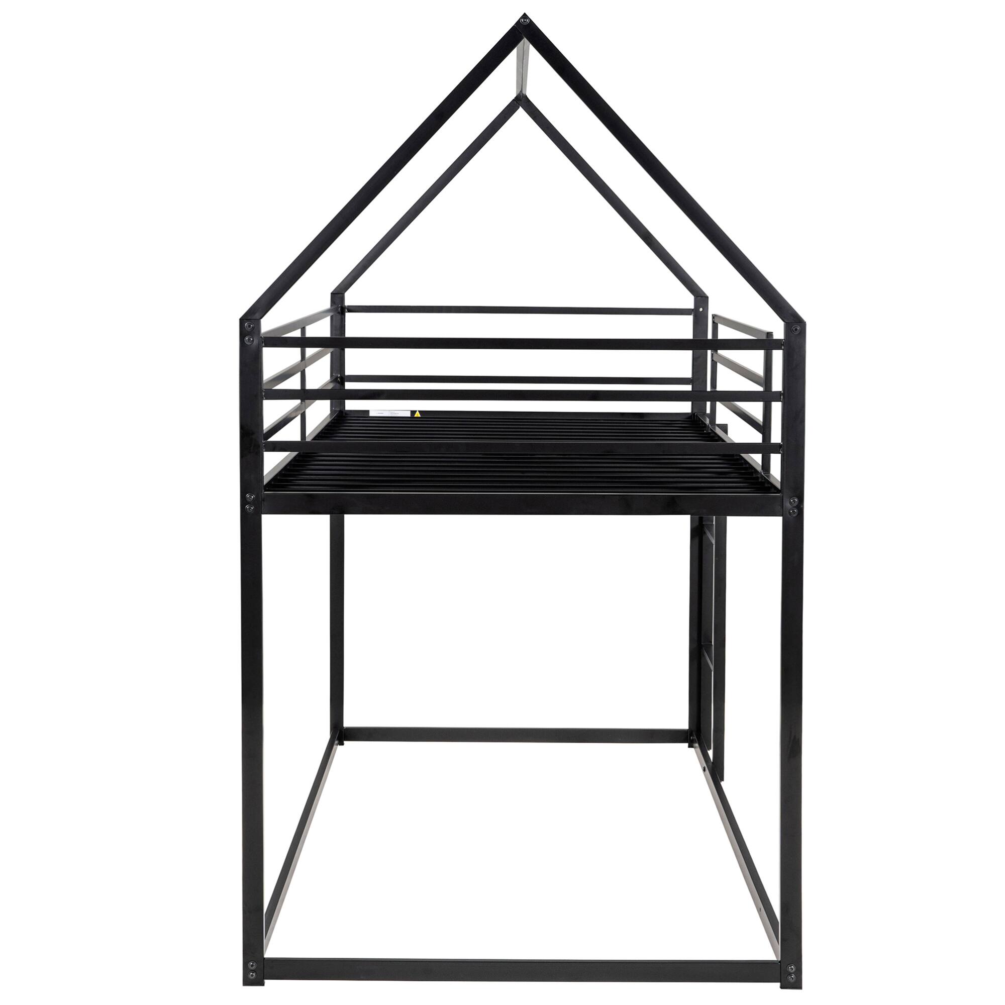 Alt View 8. GOODSILO - Space-Saving Twin Over Twin Metal Bunk Bed with Built-In Ladder and Playhouse Design - Black.