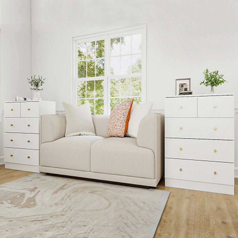 Left. Kadyn - White Modern Simple 5-Drawer Dresser Nightstand, Compact Storage Cabinet for Bedroom, Living Room - White.