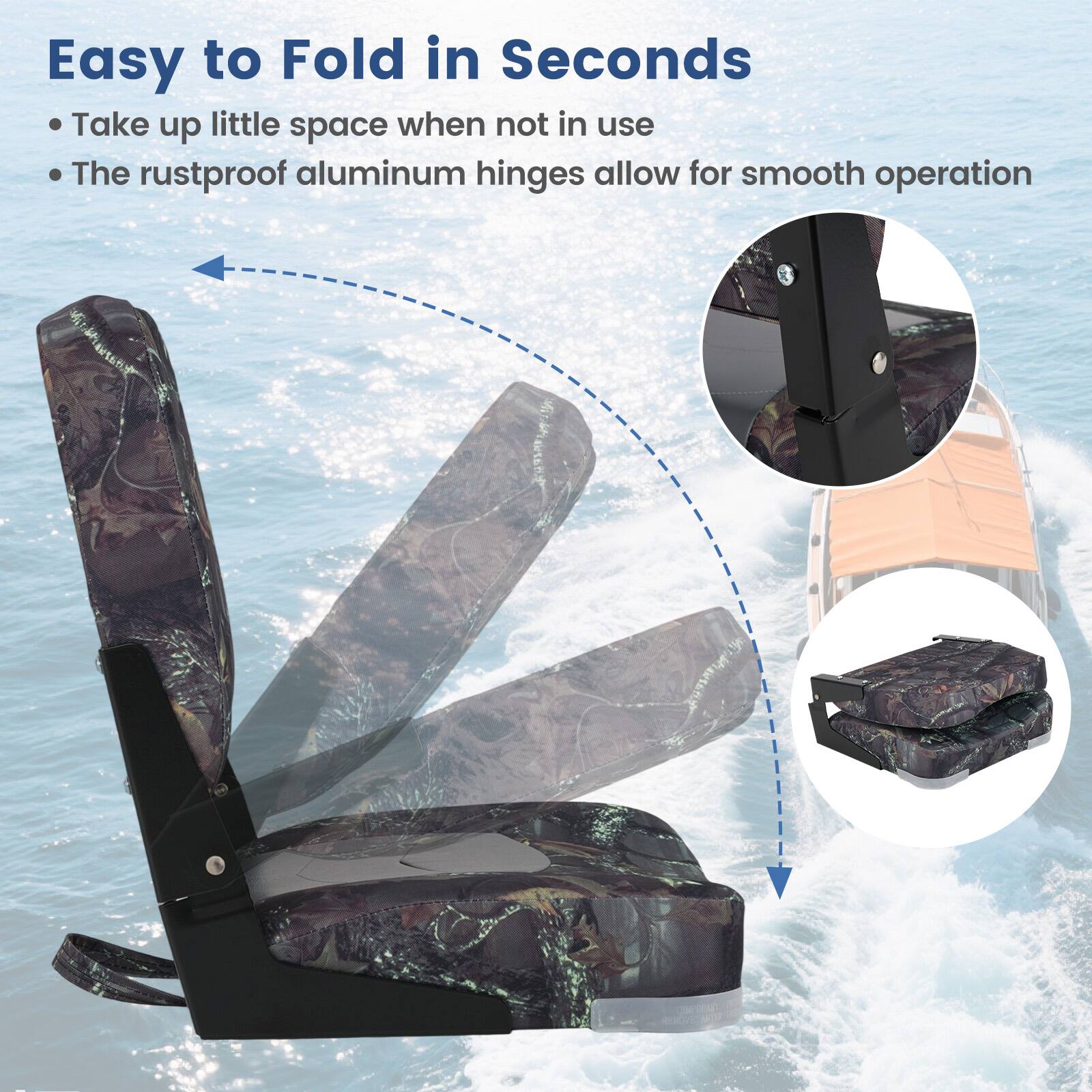 Easy to Fold in Seconds  
- Take up little space when not in use  
- The rustproof aluminum hinges allow for smooth operation