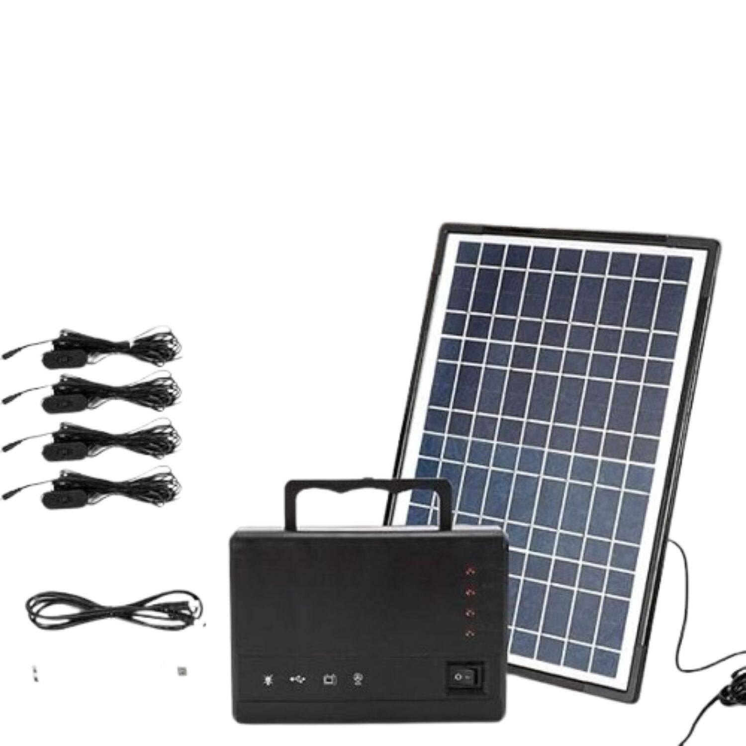 Stock Preferred - Portable Solar Generator Lighting Kit with 4 LED Bulbs - Black