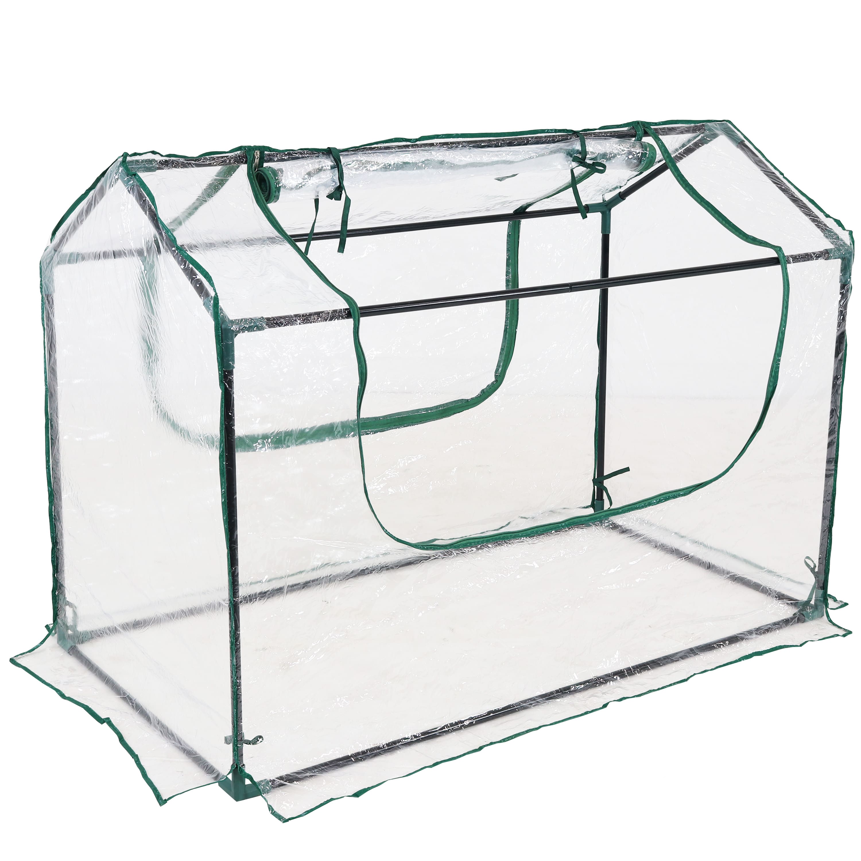 Sunnydaze - 4 x 2 ft Iron PVC Panel Mini Greenhouse with 2 Doors - Clear