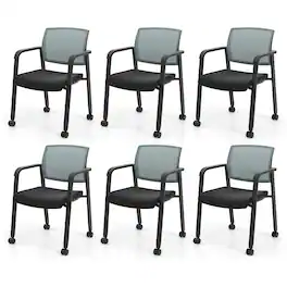 Gymax - 6 PCSC Conference Chairs Stackable Office Guest Mesh Chair Waiting Room Wheels - Gray