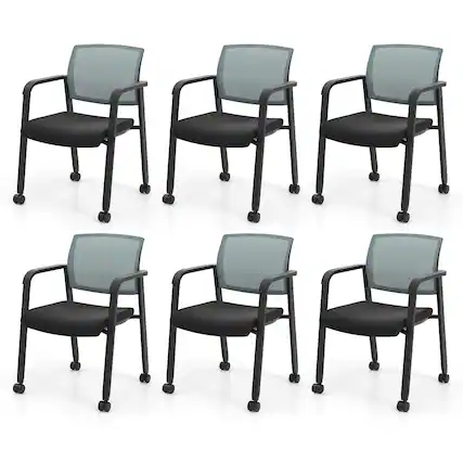 Front. Gymax - Gymax 6 PCSC Conference Chairs Stackable Office Guest Mesh Chair Waiting Room Wheels - Gray.