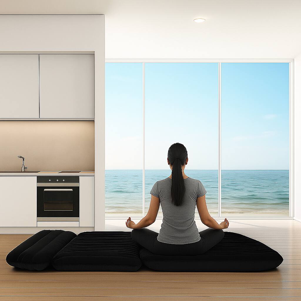 Angle. BreeBe - SUV Backseat Inflatable Air Mattress with Pump for Outdoor Travel and Camping - Black.