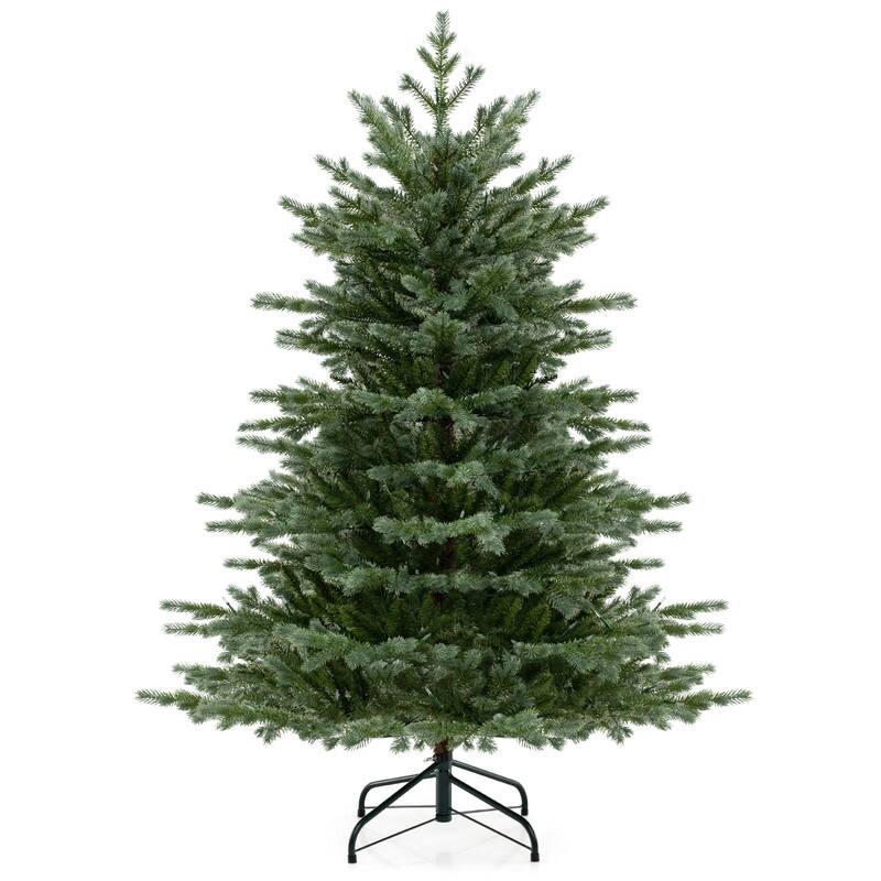 Angle. WELLFOR - 5 ft Pre‑lit Hinged Artificial Christmas Tree with 1426 Mixed PE‑PVC Branch Tips &200 Warm‑White Bulb‑Shell LED Lights - Green.