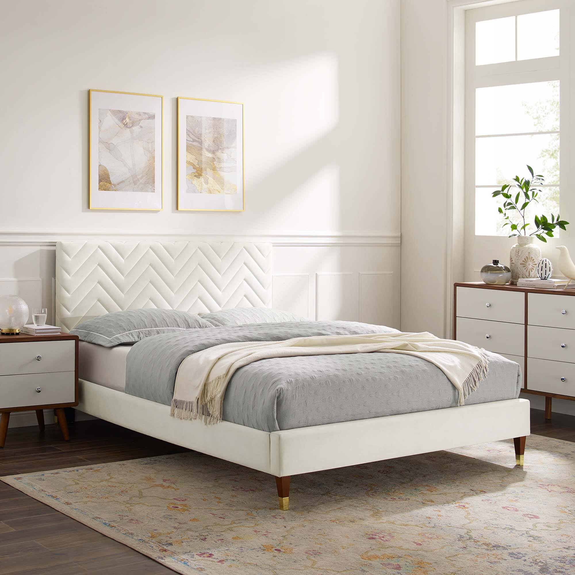 Alt View 4. Modway - Sienna Performance Velvet Queen Platform Bed - White.