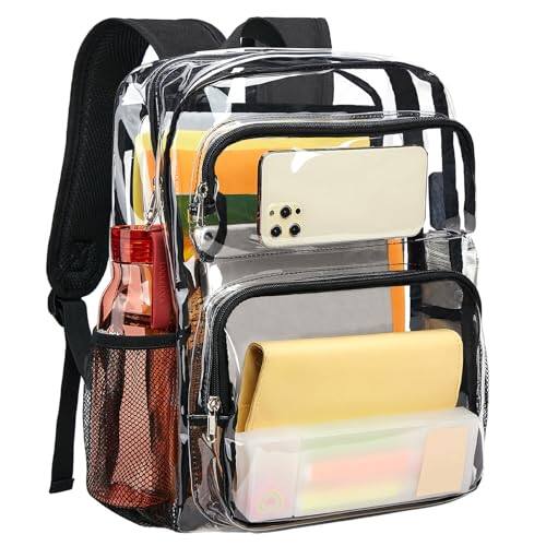 Front. Vulpecula Spade - Clear Backpack Heavy Duty - Large Clear Bookbag Transparent Backpacks See Through Backpack for College Work Travel - Black.