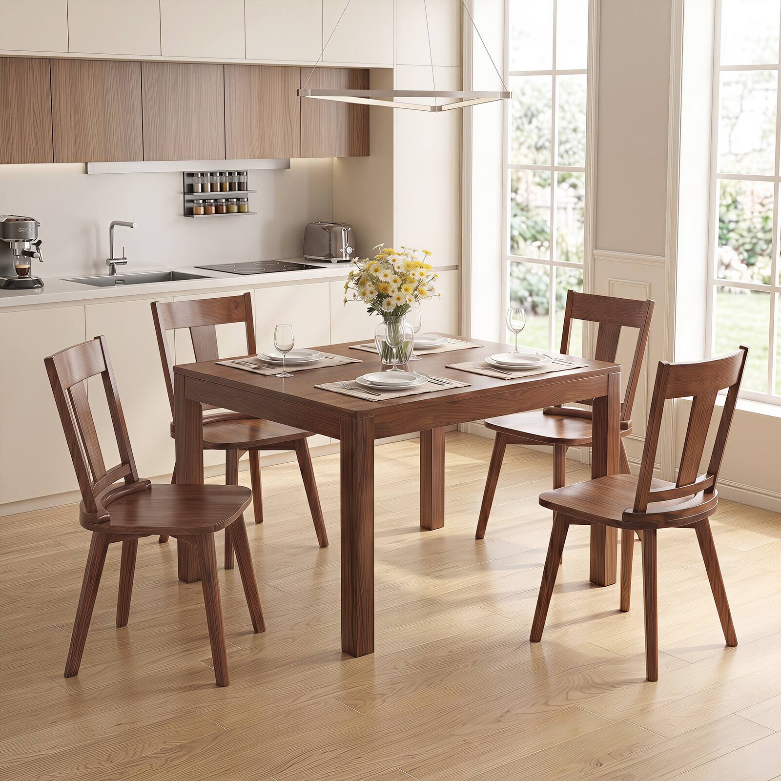 Alt View 4. Gymax - Gymax Dining Chairs Set of 4 Solid Wood Kitchen Side Chairs w/ Backrest Walnut Walnut - Brown.