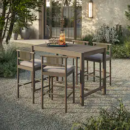 Eleni 5-Piece Outdoor Teak Wood Bar Set by Modway - Weathered Gray Pebble