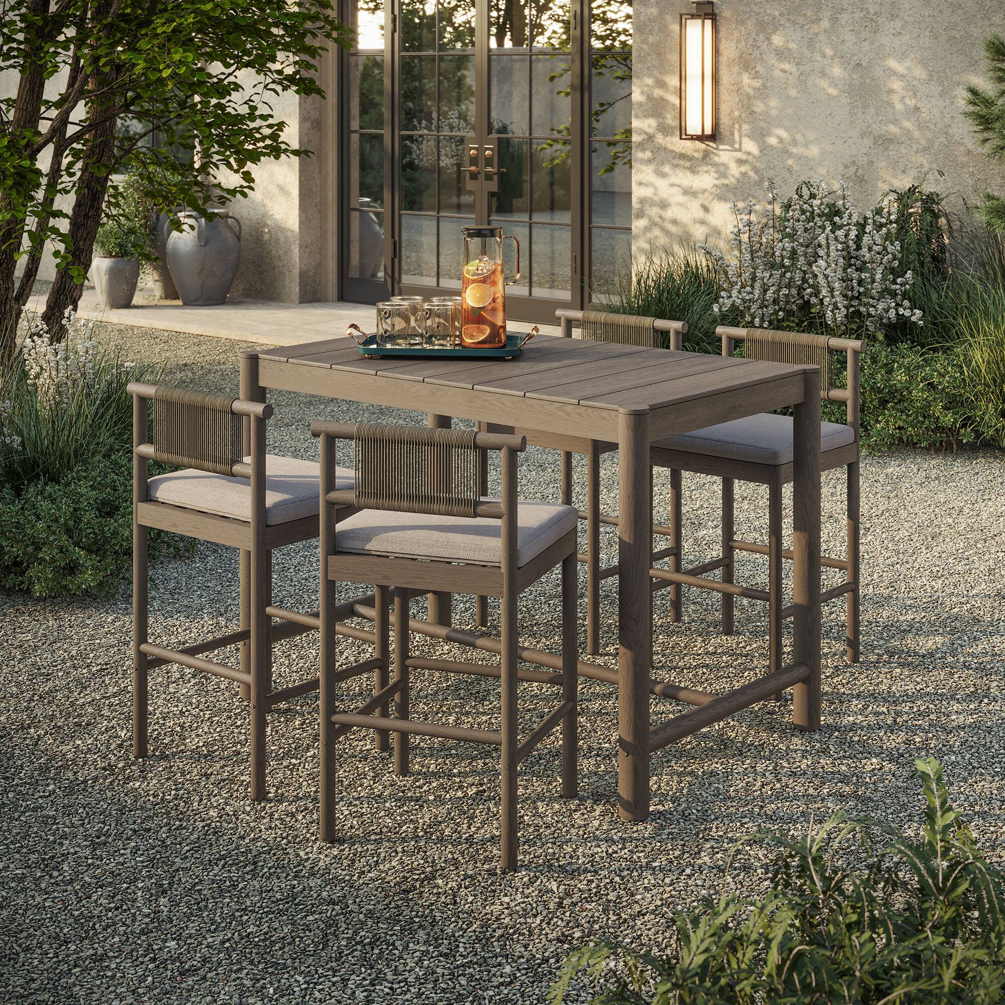 Front. Modway - Eleni 5-Piece Outdoor Teak Wood Bar Set by Modway - Weathered Gray Pebble.