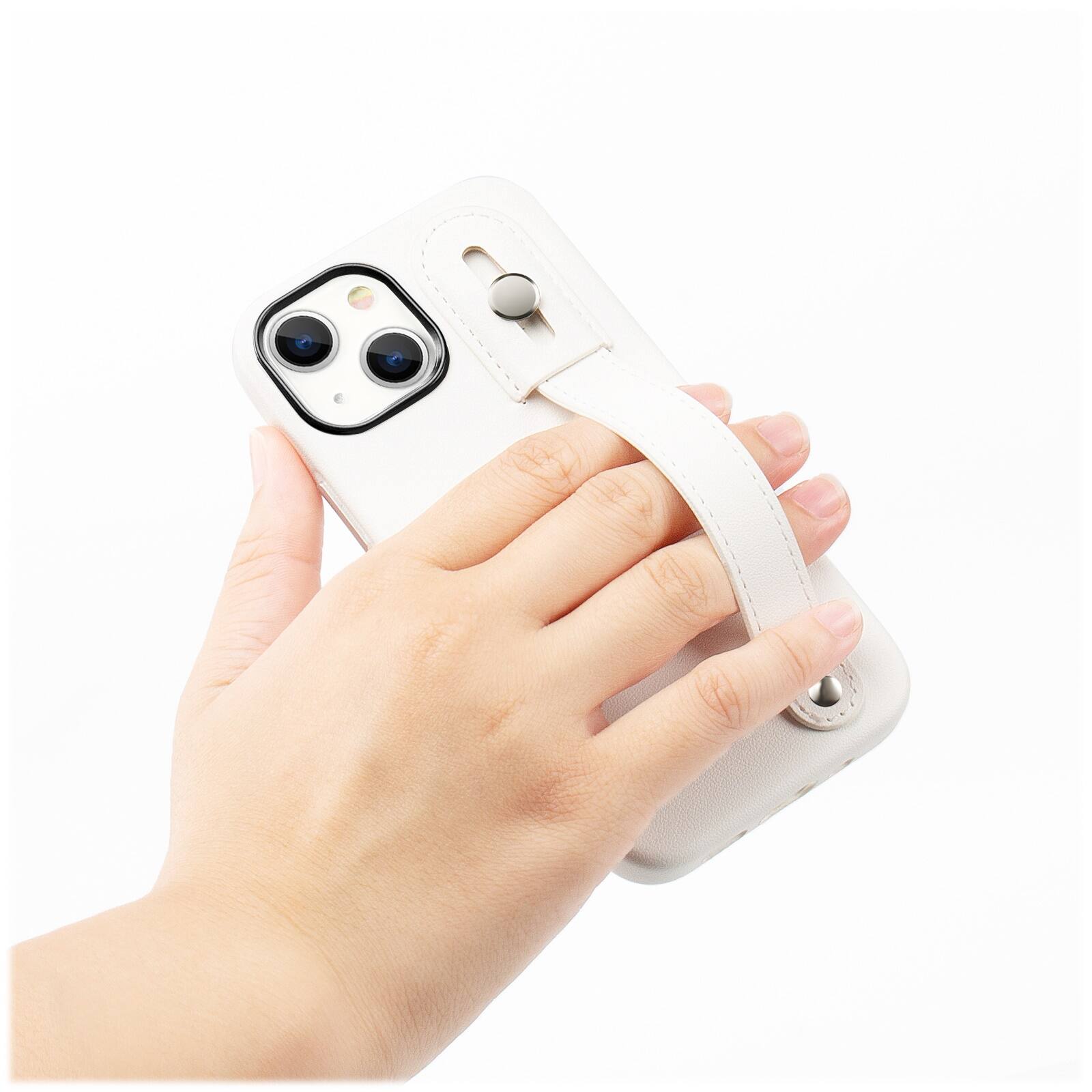 Alt View 14. SaharaCase - FingerGrip Series Genuine Leather Case with Magsafe for Apple iPhone 15 - White.