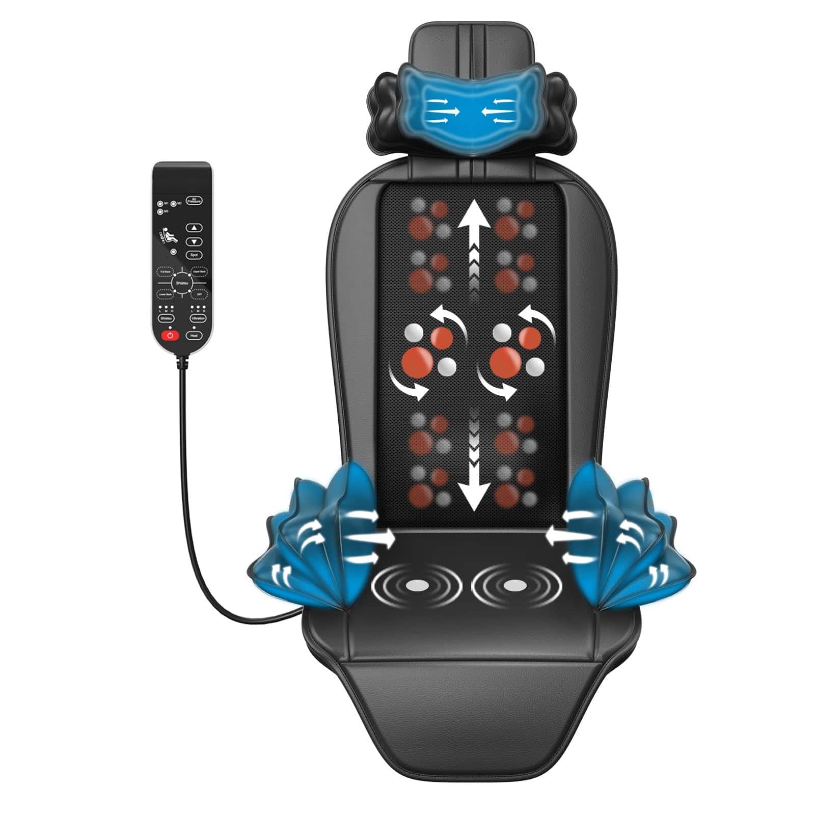 Live At Space - Heated Shiatsu Back Massager Cushion with Kneading & Vibration for Office Chair - 642146678837