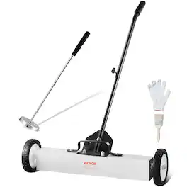 VEVOR - 24-Inch Magnetic Sweeper with Wheels, 50 lbs Capacity, with Telescoping Magnetic Pickup Tool, Adjustable Handle - Black;White