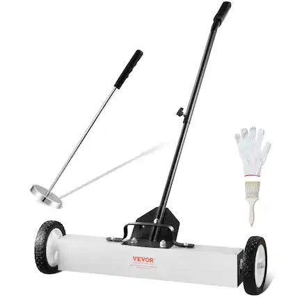 Front. VEVOR - 24-Inch Magnetic Sweeper with Wheels, 50 lbs Capacity, with Telescoping Magnetic Pickup Tool, Adjustable Handle - Black;White.