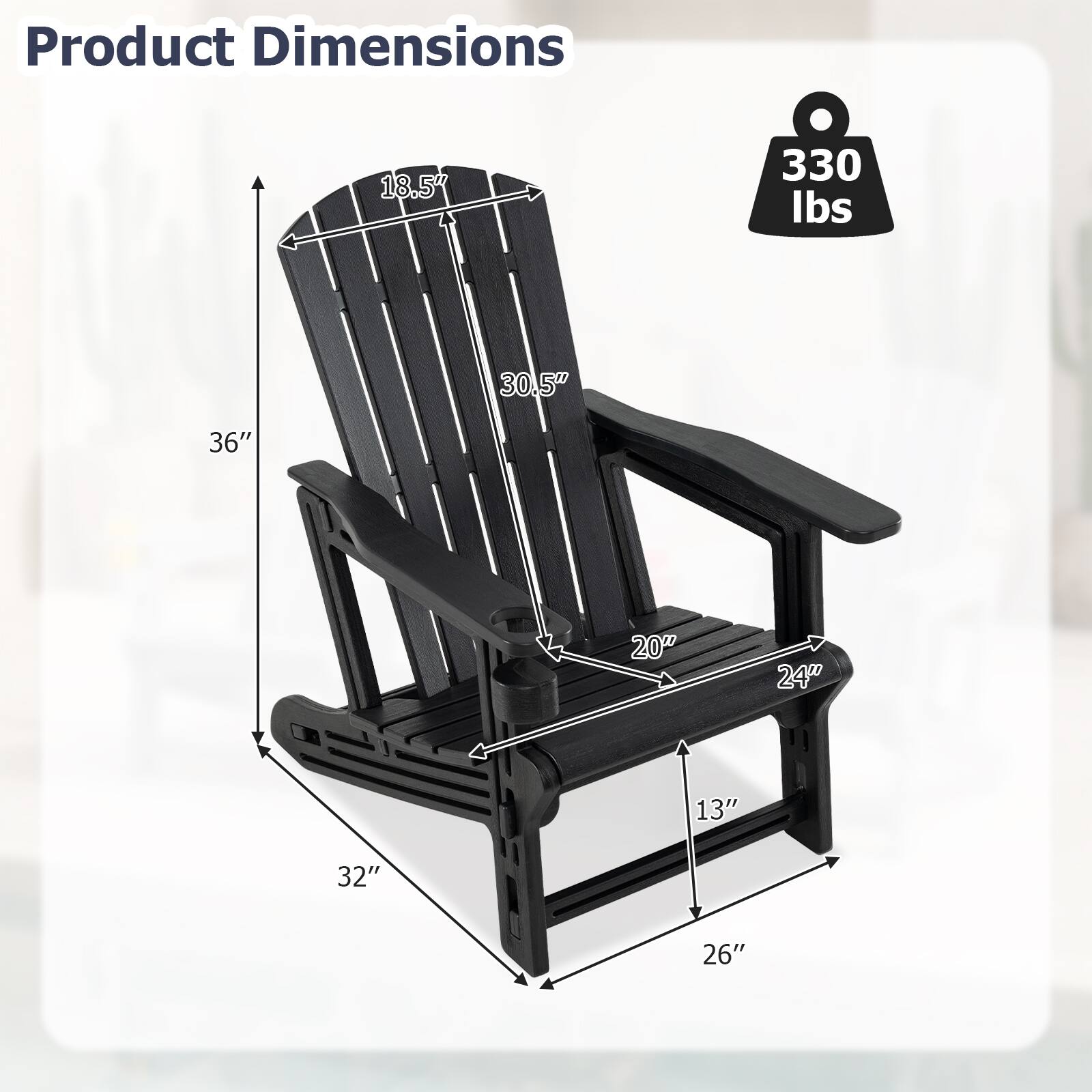 Product Dimensions: 18.5" x 330 lbs x 30.5" x 36" x 20" x 24" x 13" x 32" x 26"