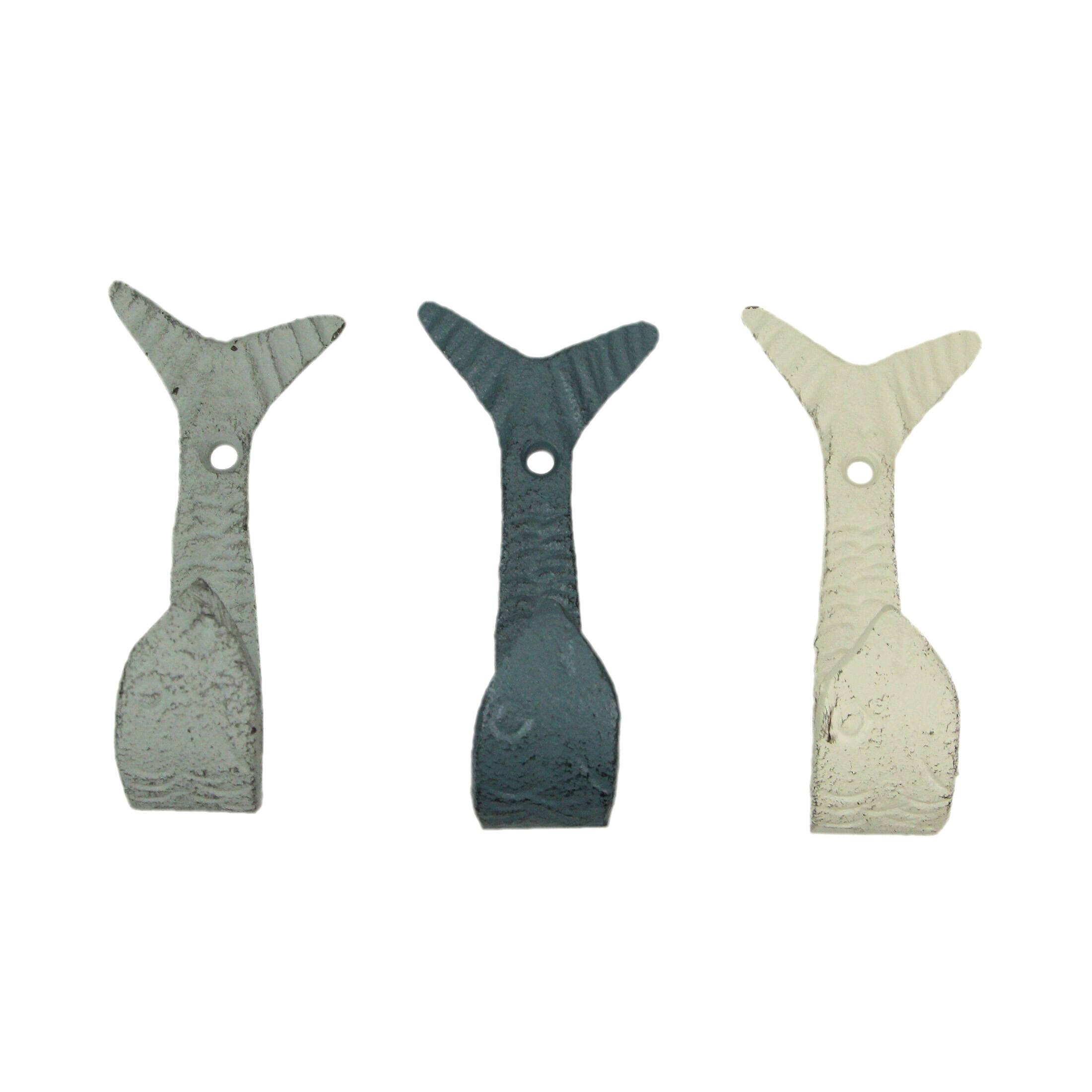 Alt View 1. Zeckos - Set of 3 Flipping Fish Wall Hooks - 4" - Blue, Gray, White - Coastal Decor - Multicolored.